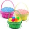 3 Pack 9.7" Bamboo Easter Basket Set with Liner - ​Easter Basket Essential Reusable Egg Hunt Bucket, Splinter-Free Non-Toxic Decor for Spring Classroom Activities Kids Party Supplies